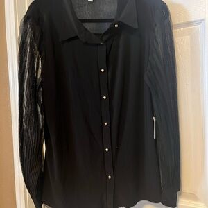 Perseption Black Blouse with Sheer Sleeves